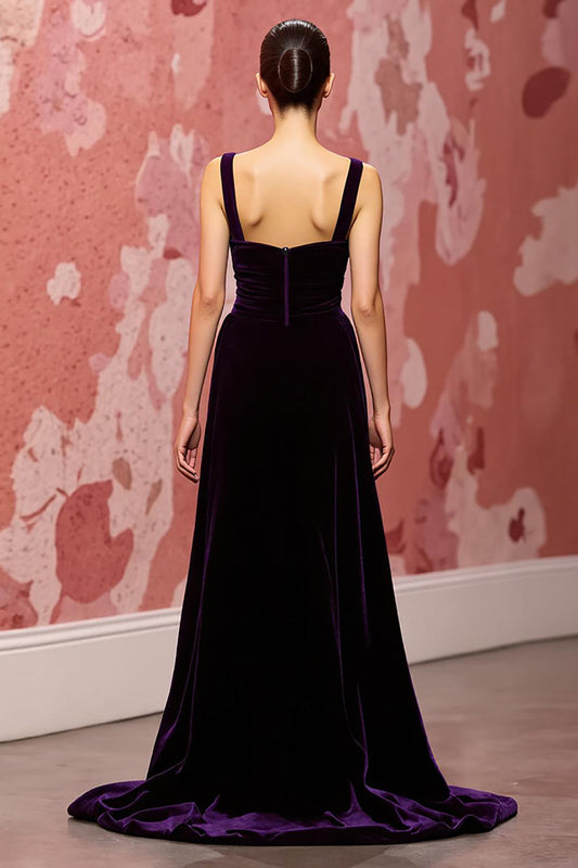 Simple Dark Purple Velvet A Line Long Holiday Party Dress