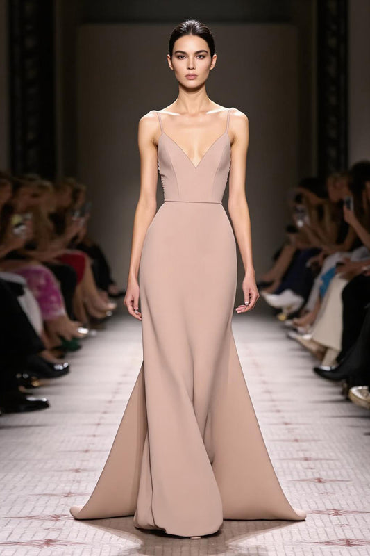 Simple Champagne Satin Mermaid Backless Long Evening Dress