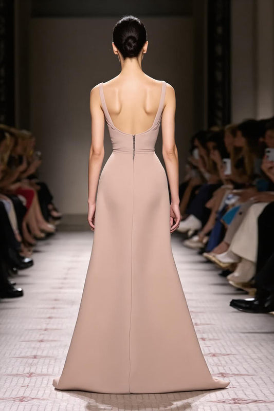 Simple Champagne Satin Mermaid Backless Long Evening Dress
