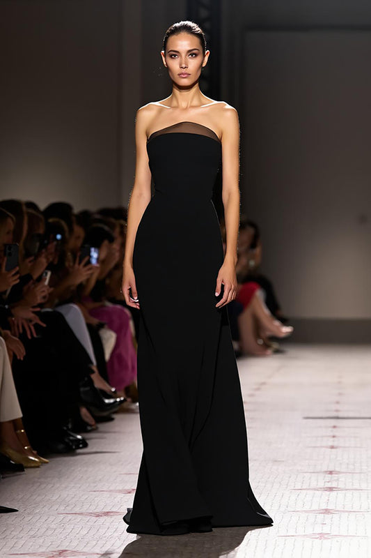 Simple Black Strapless Sheath Long Evening Dress