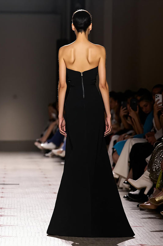 Simple Black Strapless Sheath Long Evening Dress