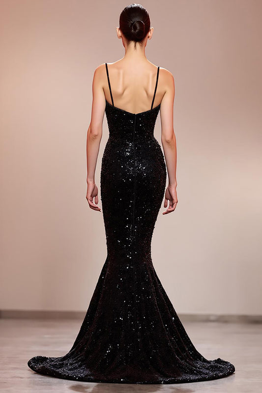Sparkly Black Sequin Mermaid Corset Long Evening Dress