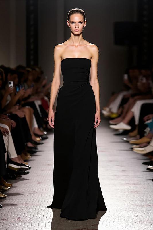 Simple Black Sheath Strapless Long Evening Dress