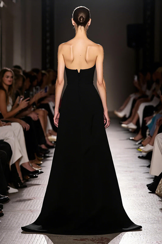 Simple Black Sheath Strapless Long Evening Dress
