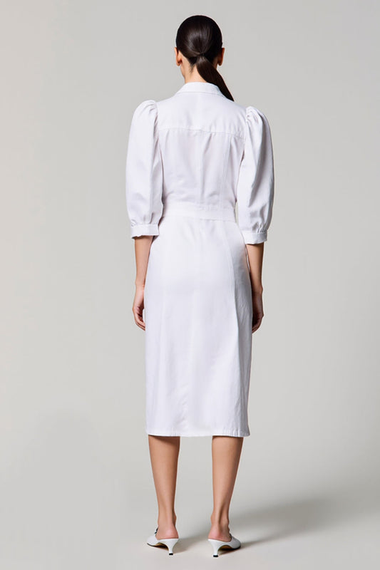 White Half Sleeve Single-breasted Wedding Guest Dress