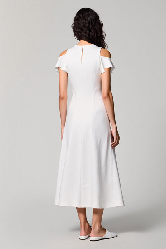 White Cold Shoulder A Line Wedding Guest Dress