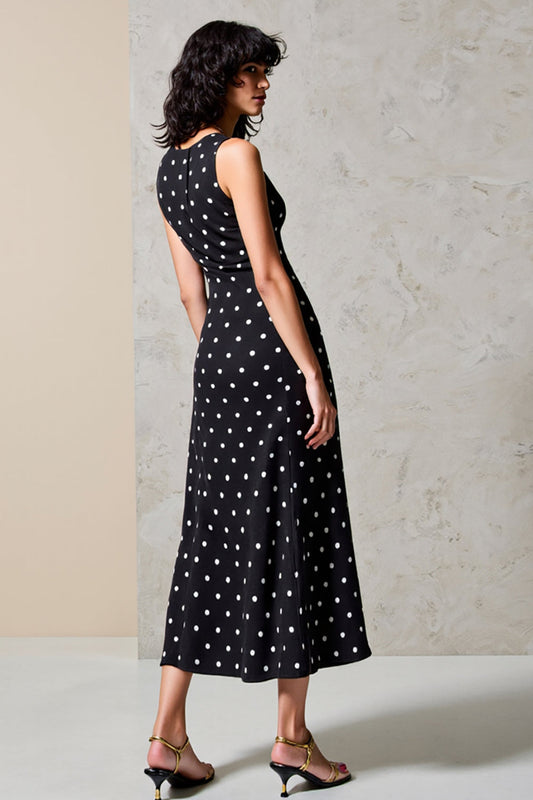 Polka Dot Black V-Neck Chiffon Long Wedding Guest Dress