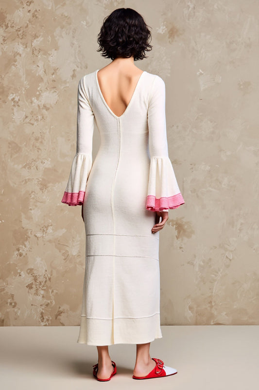 White Sheath Long Sleeves Wedding Guest Dress