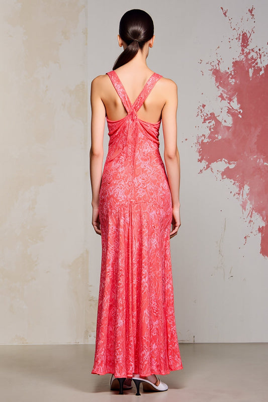 Pink Sheath Ruched Long Wedding Guest Dress