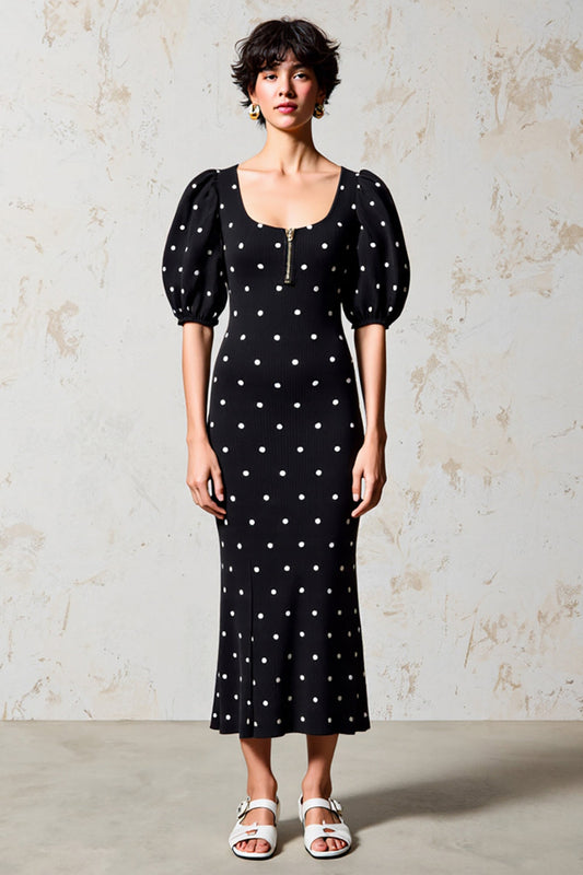 Black Sheath Polka Dot Wedding Guest Dress