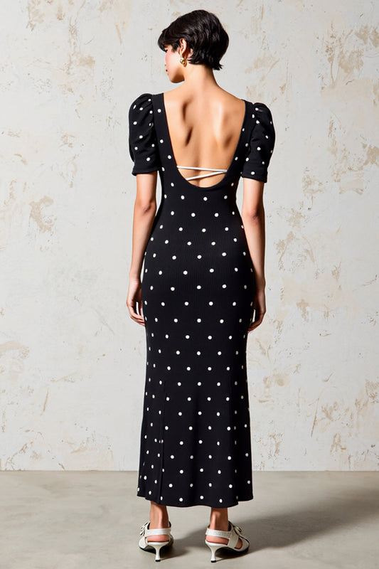 Black Sheath Polka Dot Wedding Guest Dress