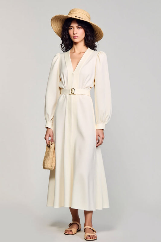 Ivory A Line Long Sleeves Wedding Guest Dress
