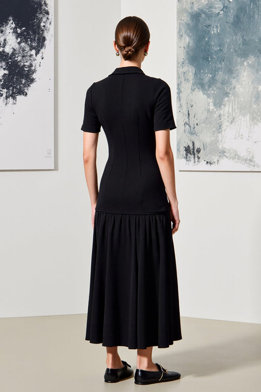 Black A Line Collar Neck Wedding Guest Dress with Sleeves