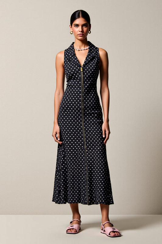 Black Polka Dot Long Chiffon Wedding Guest Dress