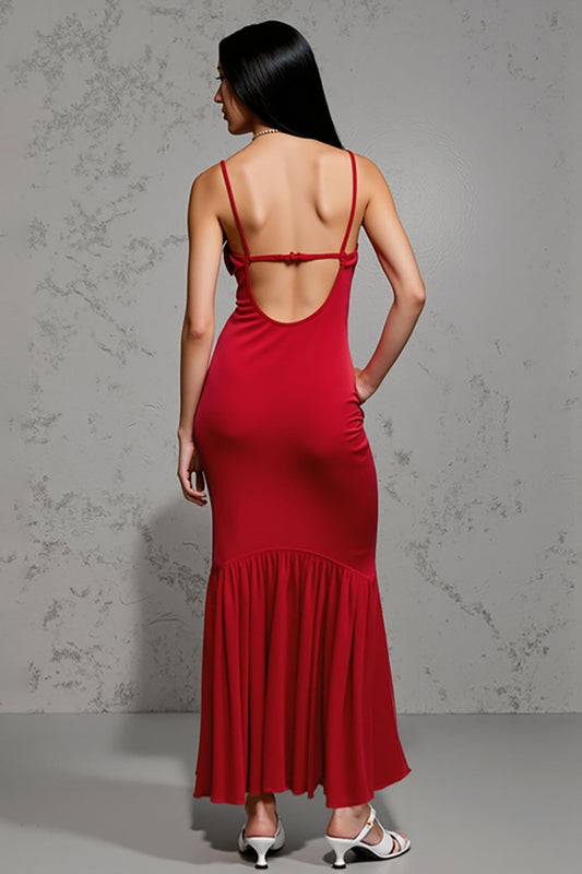 Red Satin Sheath Scoop Long Wedding Guest Dress