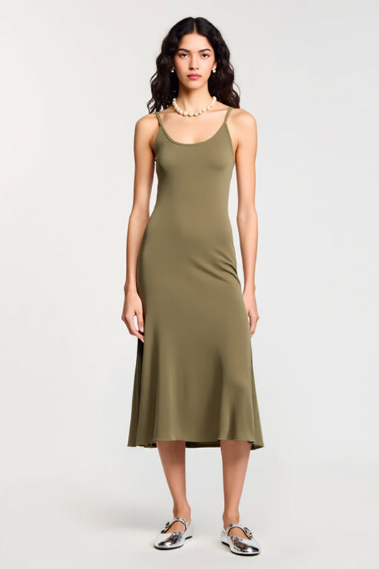 Olive Jersey Spaghetti Straps A Line Wedding Guest Dress