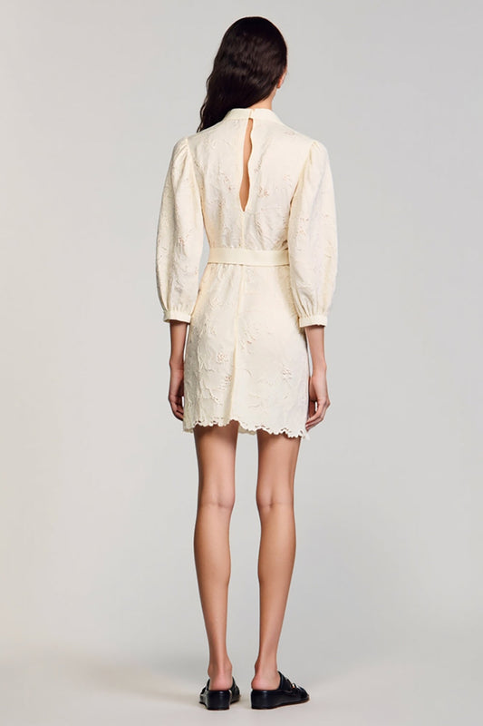 Ivory Lace Short Wedding Guest Dress with Sleeves