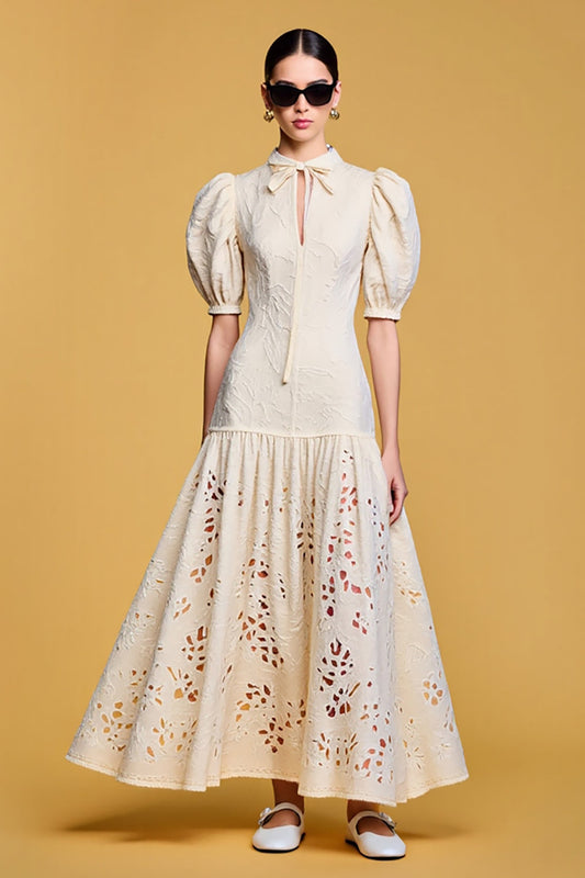 Lace Ivory A Line Wedding Guest Dress with Sleeves