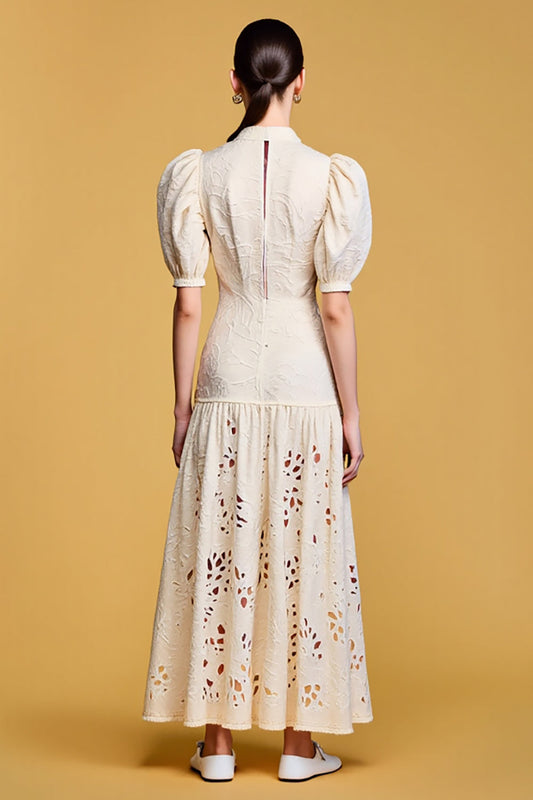 Lace Ivory A Line Wedding Guest Dress with Sleeves
