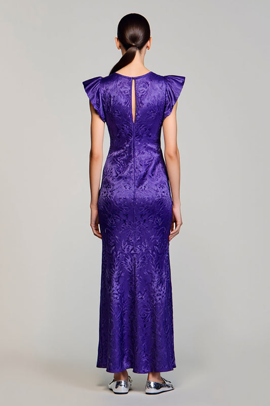 Purple Jacquard Sheath Long Wedding Guest Dress