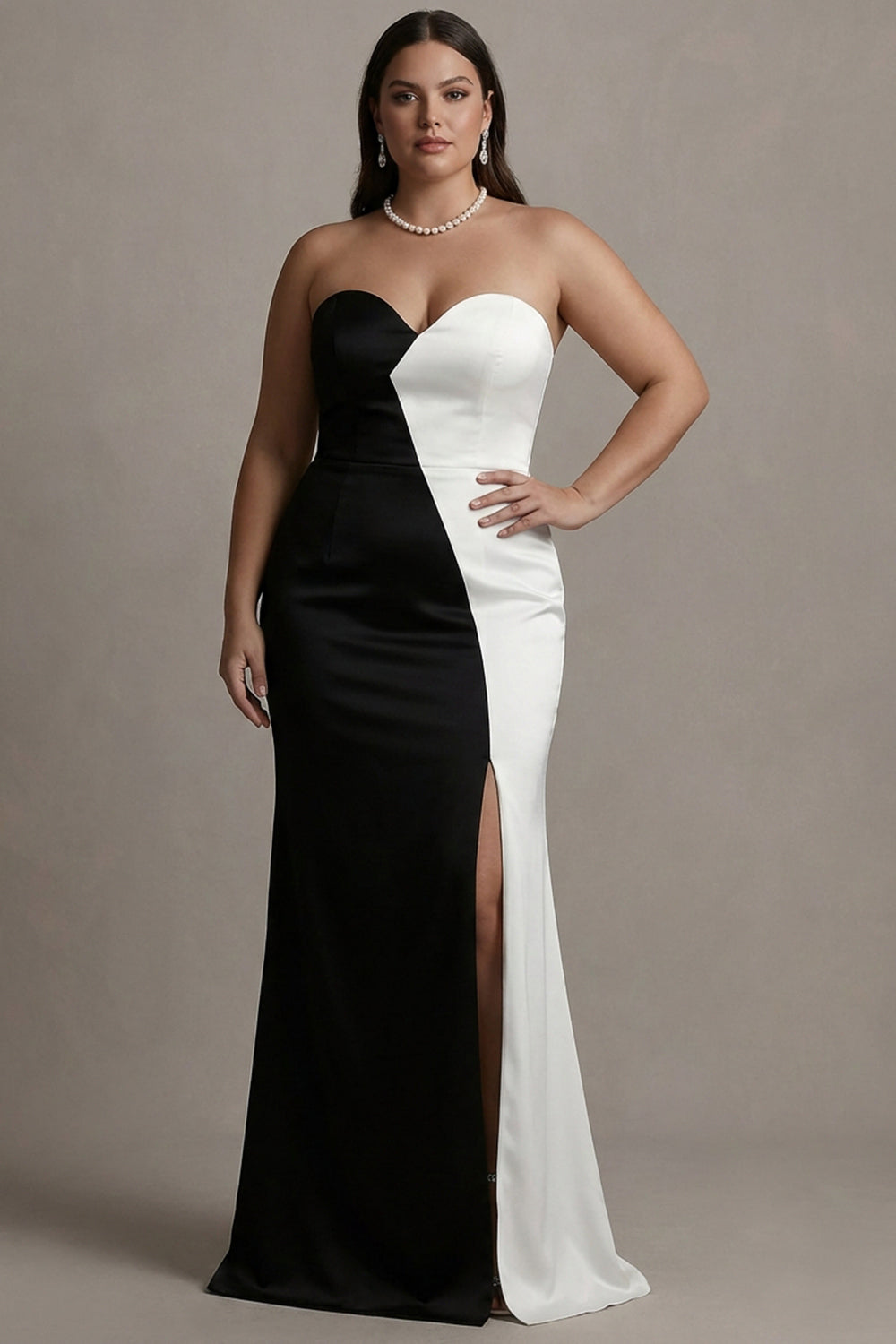 Plus Size Black and White Sheath Sweetheart Long Evening Dresses with Slit Plus Size Black and White Sheath Sweetheart Long Evening Dresses with Slit