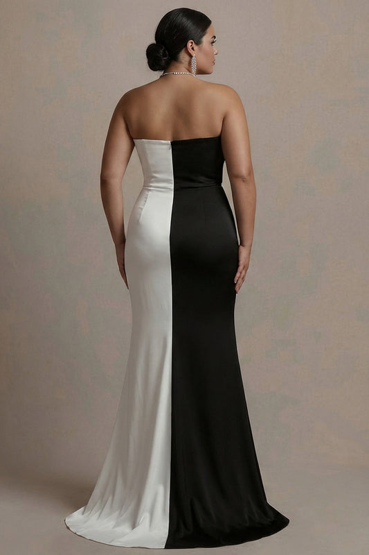Plus Size Black and White Sheath Sweetheart Long Evening Dresses with Slit