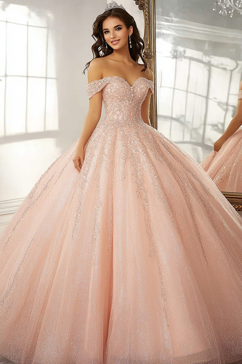 Zapaka Women Glitter Quinceanera Dress Champagne Ball Gown Off The Shoulder Strapless Appliqued Floor Length Sweet 16 Dress, Champagne / US10 Zapaka Women Glitter Quinceanera Dress Champagne Ball Gown Off The Shoulder Strapless Appliqued Floor Length Sweet 16 Dress, Champagne / US10