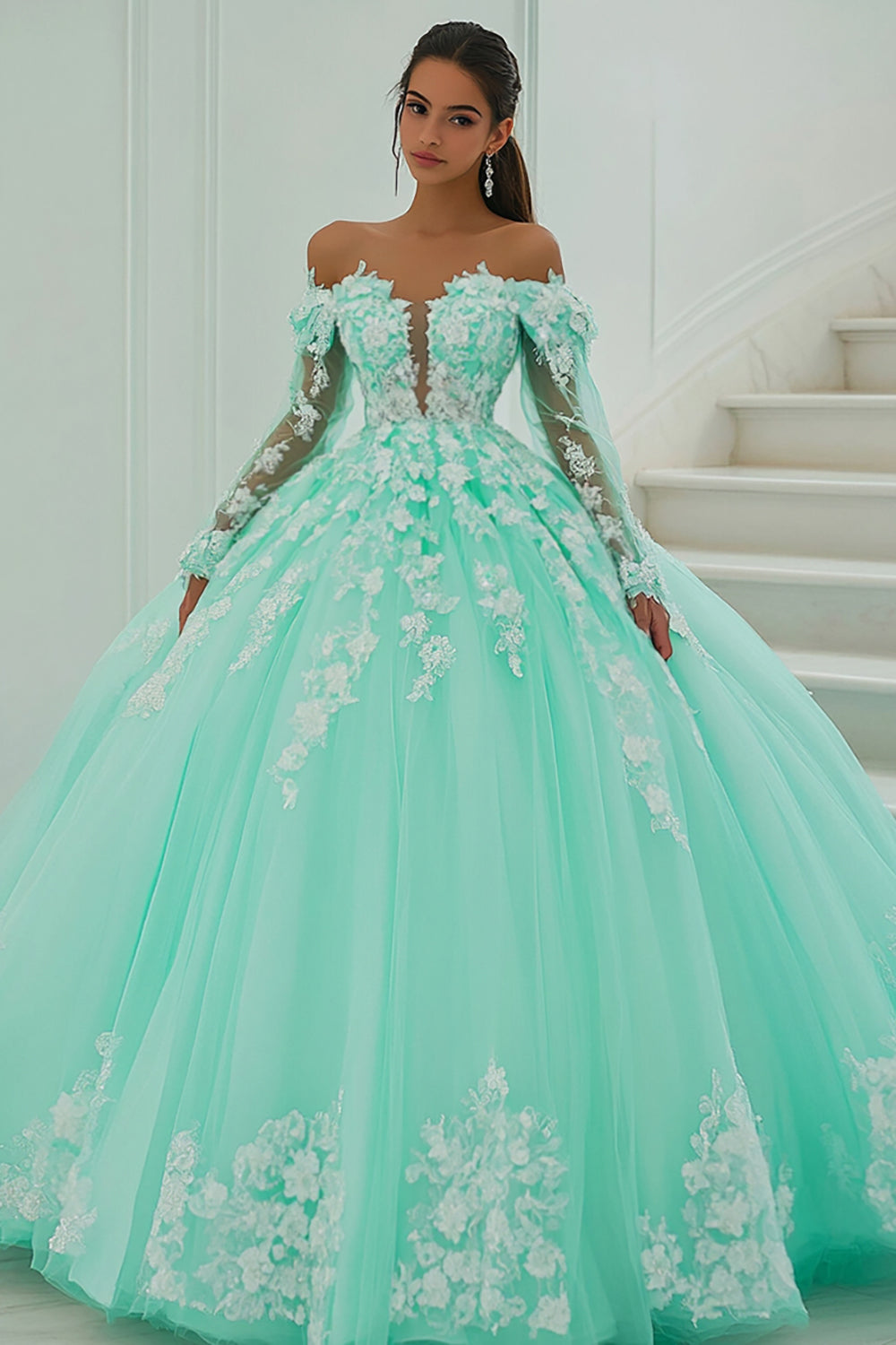 Mint Green Ball Gown Dress Halter Neck Open Back Mint Quinceanera Dresses Mexican Ball Gown Mint Green Ball Gown Dress Halter Neck Open Back Mint Quinceanera Dresses Mexican Ball Gown