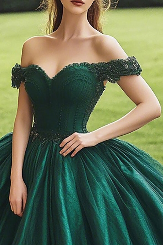 Dark Green Ball Gown Corset Princess Long Quinceanera Dress with Appliques
