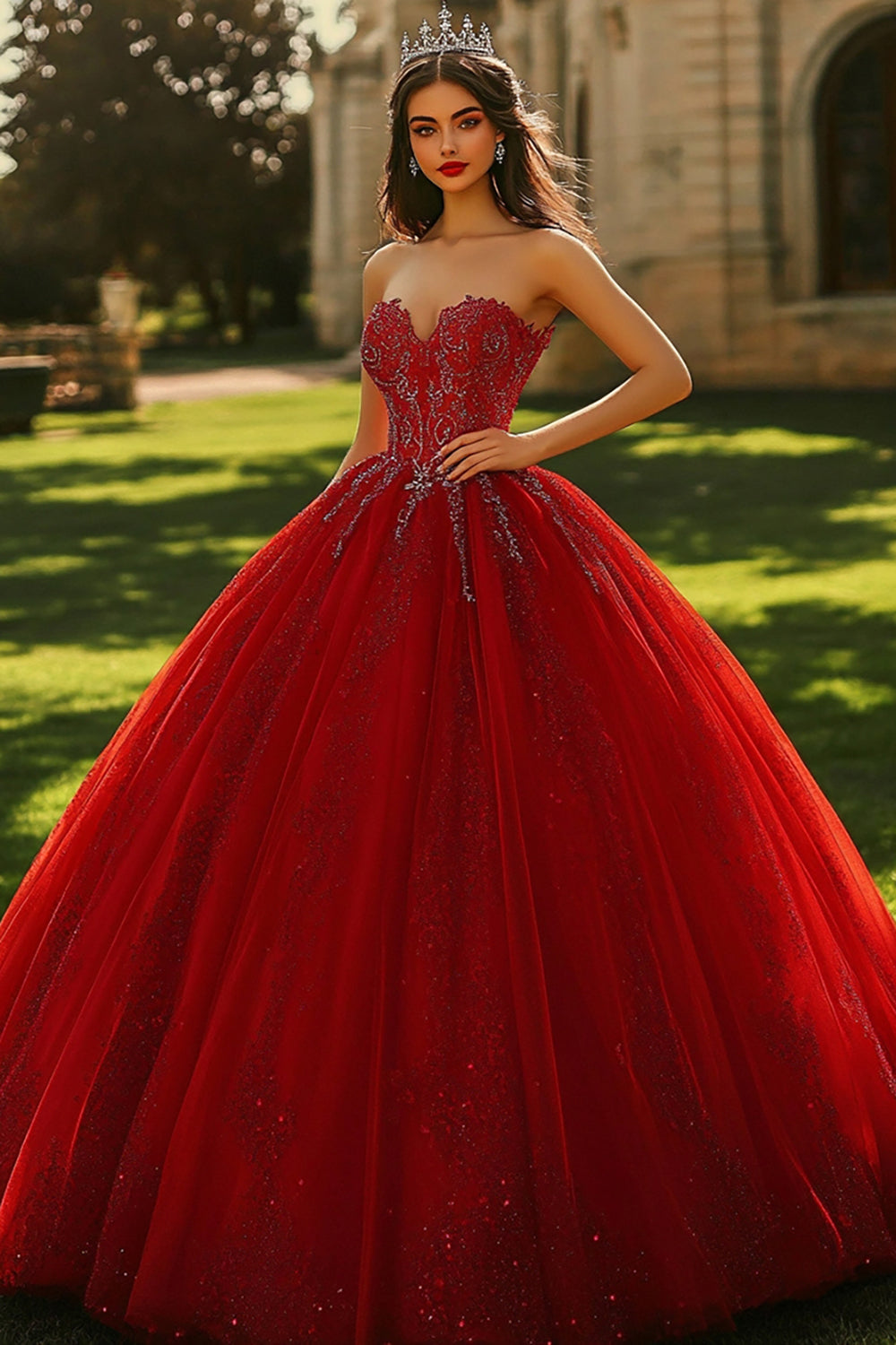 Zapakasa Women Sparkly Burgundy Sweetheart Long Quinceanera Dress with Beading Princess Ball Gown Sweet 16 Dress Zapakasa Women Sparkly Burgundy Sweetheart Long Quinceanera Dress with Beading Princess Ball Gown Sweet 16 Dress