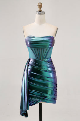 Sparkly Green Metallic Corset Tight Short Homecoming Dress with Ruffles