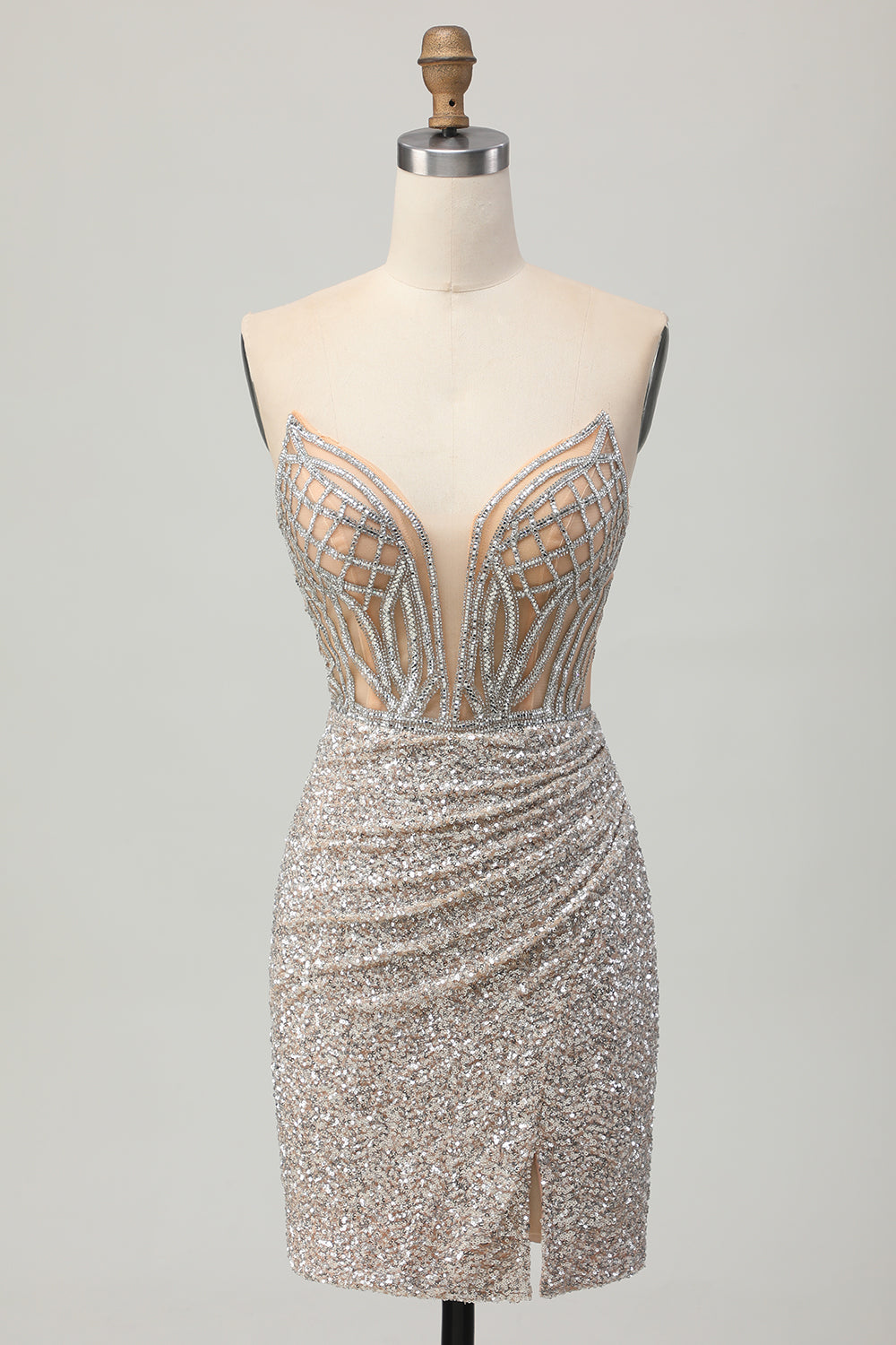 Zapakasa Women Sparkly Sliver Corset Short Homecoming Dress