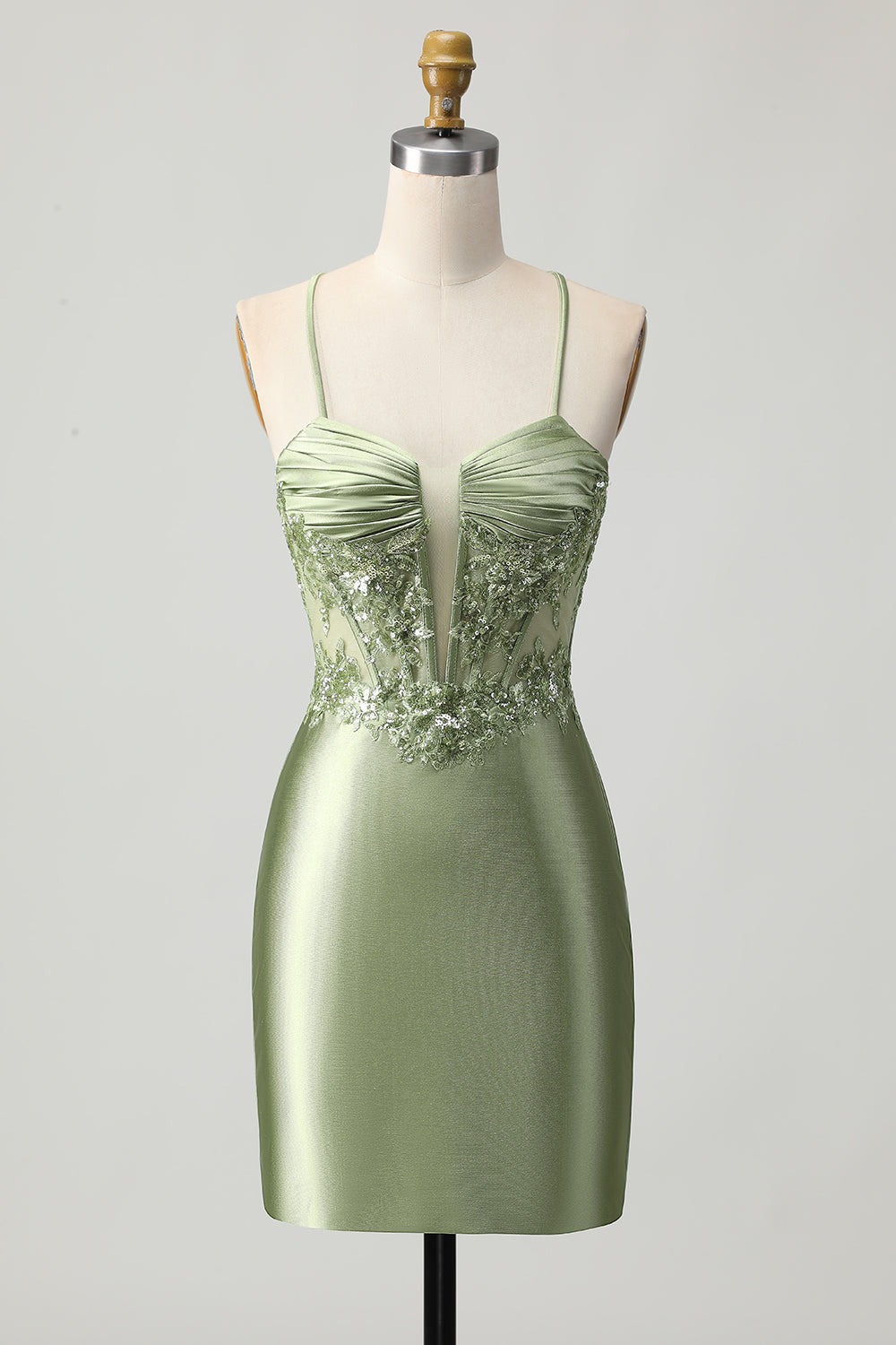 Zapaka Women Sage Green Homecoming Dress with Lace Up Back Bodycon Corset Sequins Spaghetti Straps Cocktail Dress, Sage Green / US26W Zapaka Women Sage Green Homecoming Dress with Lace Up Back Bodycon Corset Sequins Spaghetti Straps Cocktail Dress, Sage Green / US26W