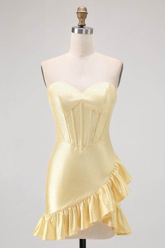 Sparkly Yellow Corset Sweetheart Short Homecoming Dress with Beading