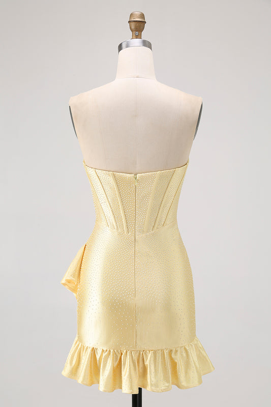 Sparkly Yellow Corset Sweetheart Short Homecoming Dress with Beading