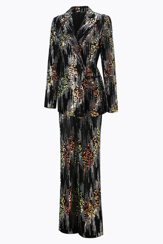 Sparkly Black Sequin 2 Piece Peak Lapel Women Prom Suits