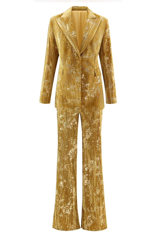 Sparkly Yellow 2 Piece Notched Lapel Women Prom Suits