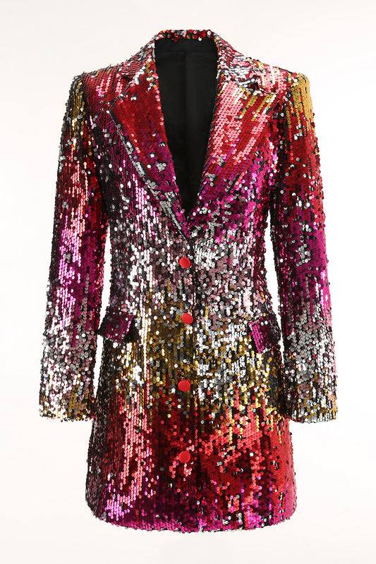 Sparkly Gold and Red Sequin Single Breasted Prom Blazer