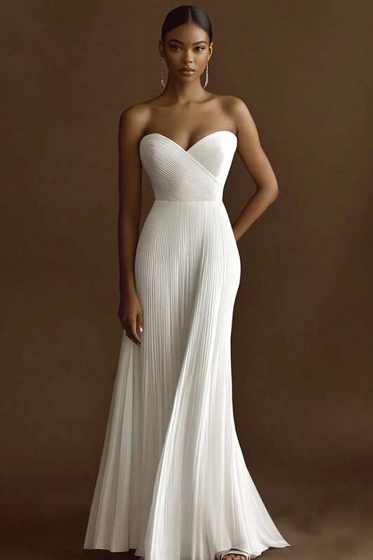 Ivory Sweetheart Pleated Maxi Wedding Reception Dress