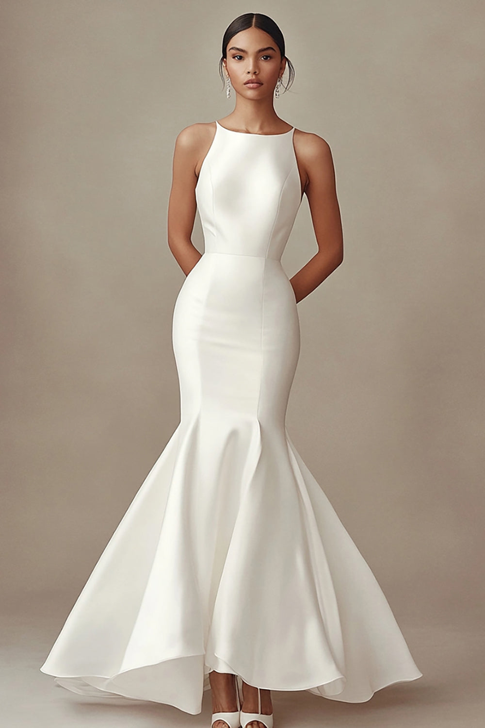 Zapakasa Women Ivory Satin Maxi Rehearsal Dinner Dress Mermaid Boat Neck Wedding Reception Dress Zapakasa Women Ivory Satin Maxi Rehearsal Dinner Dress Mermaid Boat Neck Wedding Reception Dress