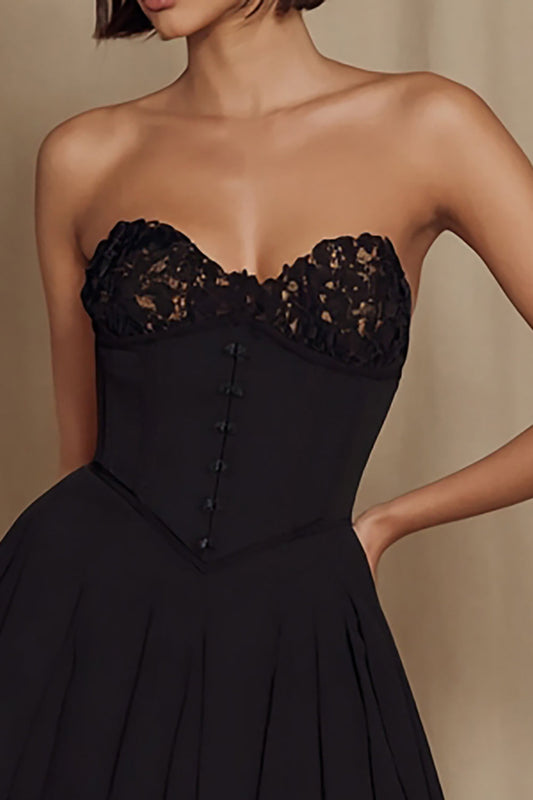 Black A Line Mini Sweetheart Cocktail Dress with Lace