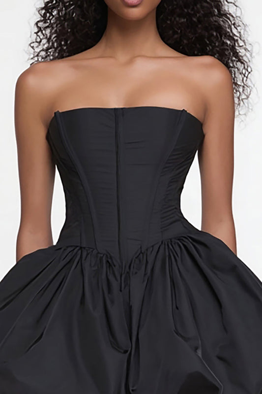 Simple Corset Satin Strapless A Line Little Black Dress