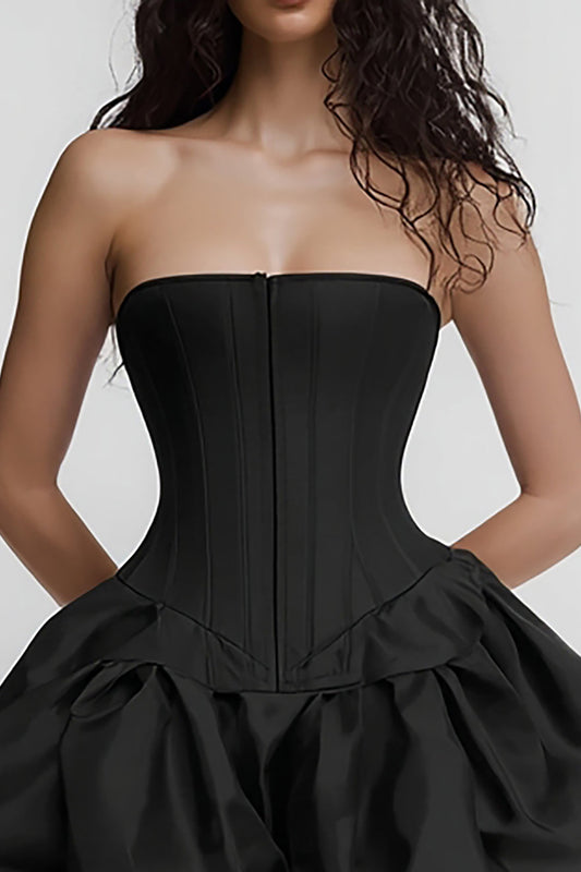 Corset Simple Satin Strapless A Line Little Black Dress