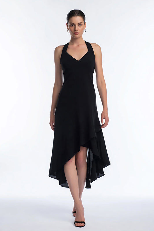 Simple High-Low A Line Black Tie Dress