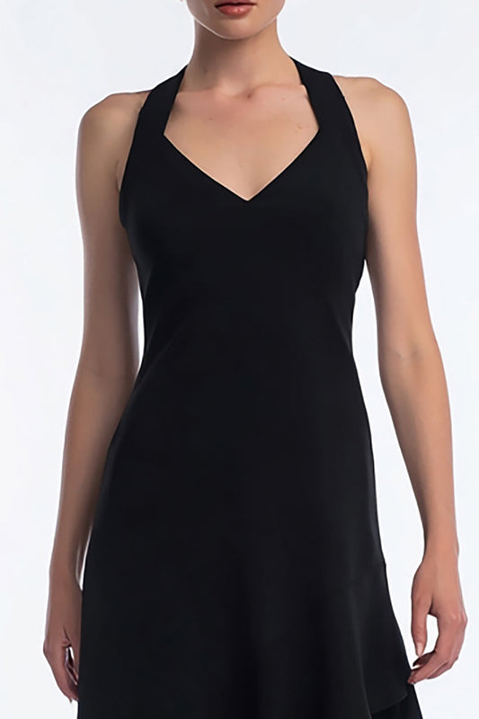 Simple High-Low A Line Black Tie Dress