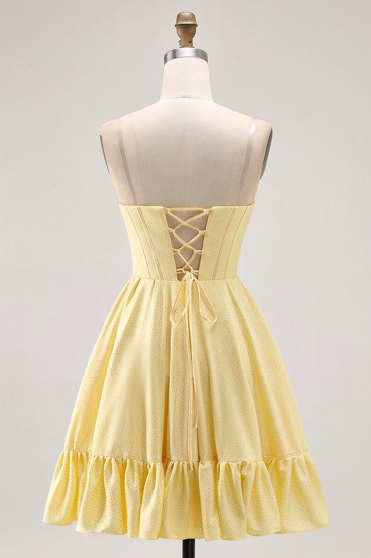 Sparkly Yellow A Line Corset Short Homecoming Dress with Beading