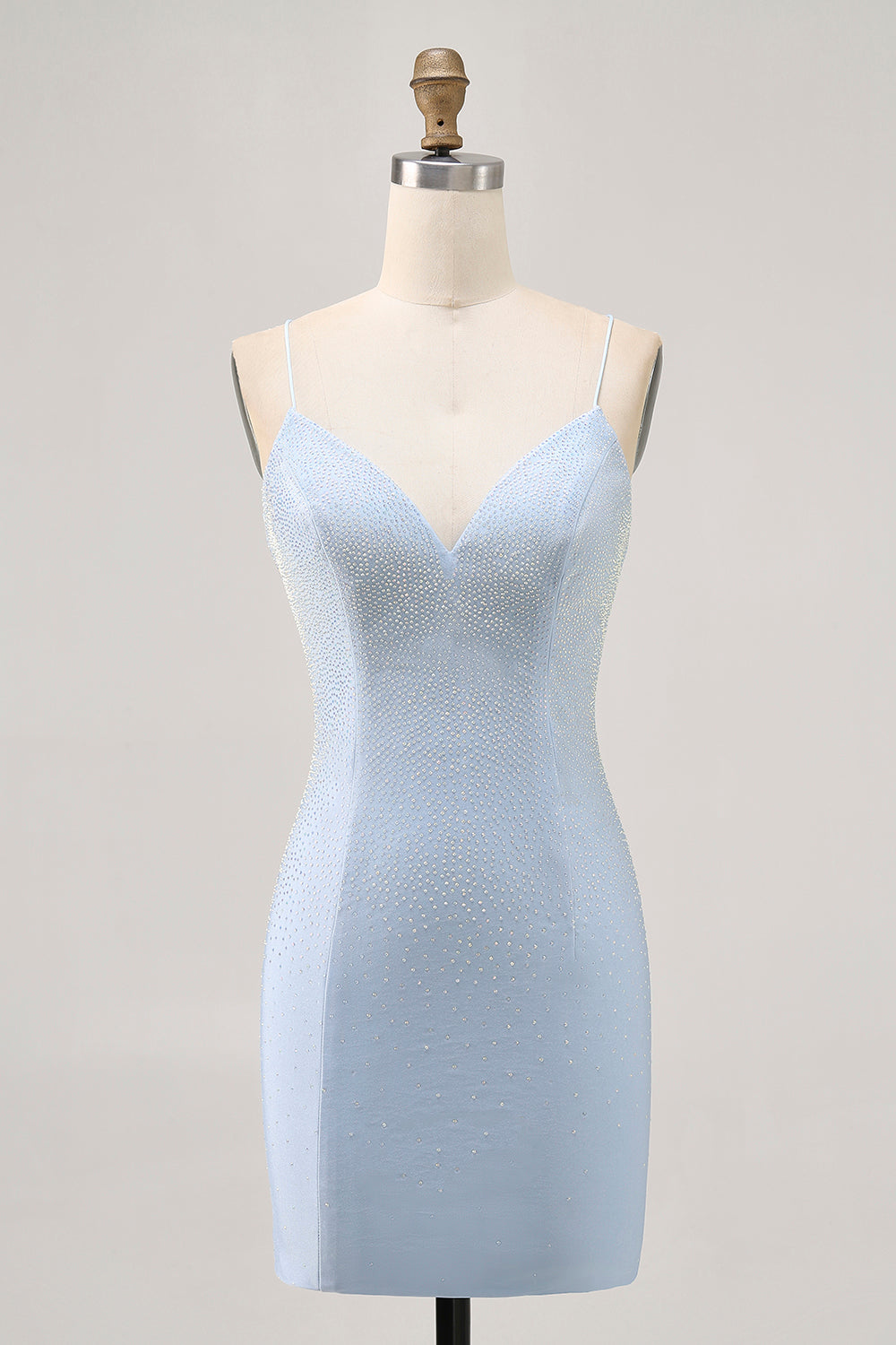 Zapakasa Women Sparkly Light Blue Short Homecoming Dress with Beading