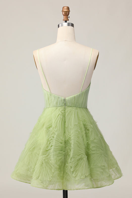 Green A Line Spaghetti Straps Short Homecoming Dress