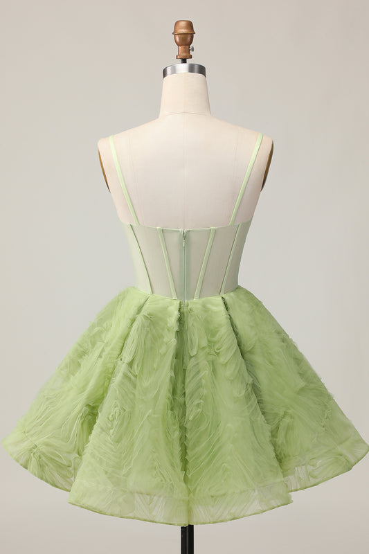 Green Corset A Line Spaghetti Straps Short Homecoming Dress