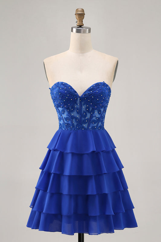 Royal Blue Corset Sweetheart Tiered Short Homecoming Dress